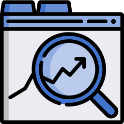 Browser window with magnifying glass and chart.